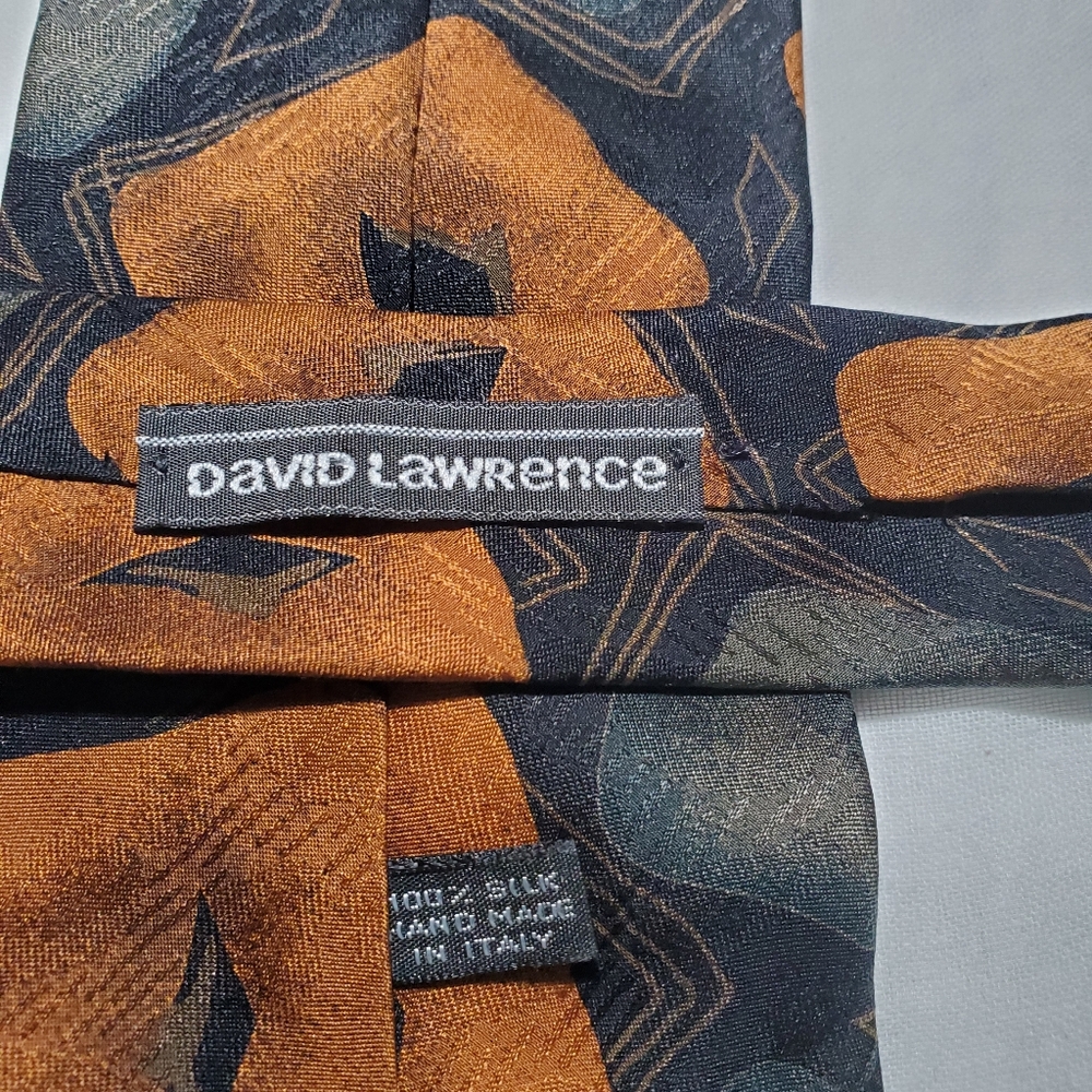 David Lawrence Elegant Artsie Chunkie Geometric Tie - Orange and Gray Squares - Picture 2 of 4